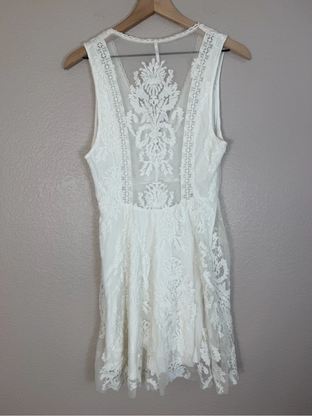 Vintage Free People Reign Over Me Lace Skater Mini Dress White size 8 $128
